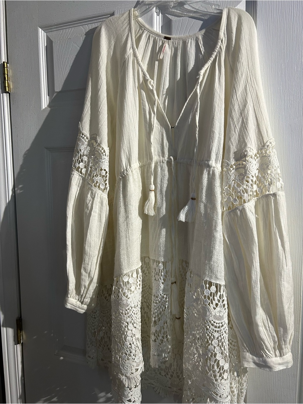 Free People Cream Crochet Hem Gauze Tunic Top
